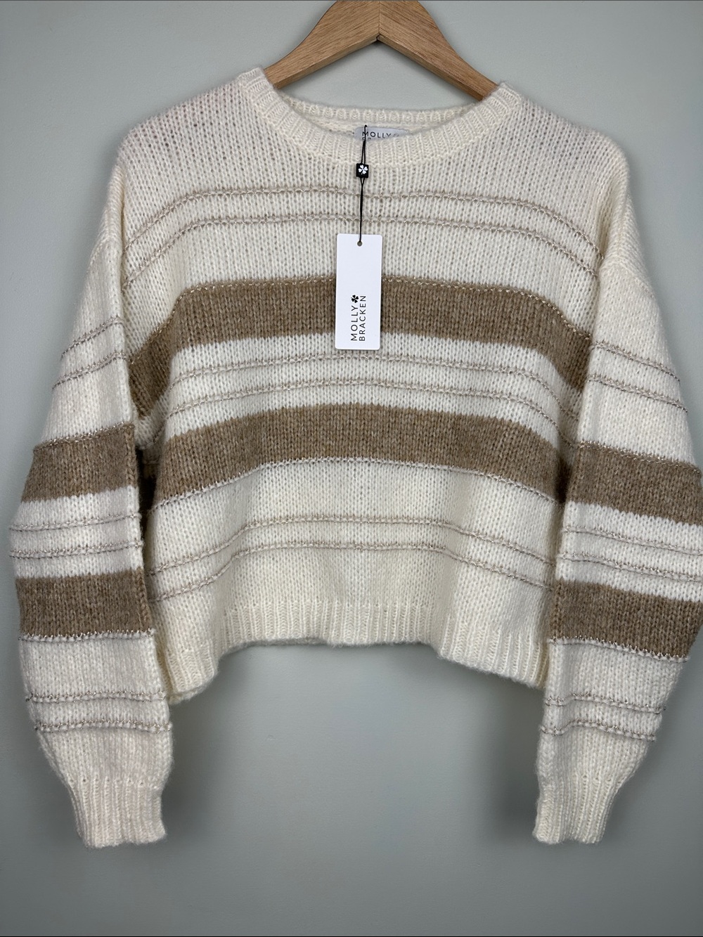 Molly Bracken Cream & Tan Striped Women's Sweater Anthropologie